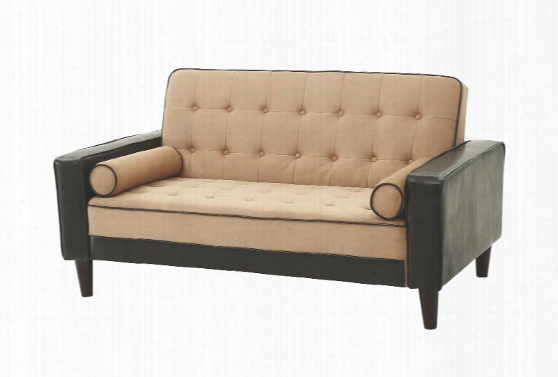 G800 Collection G848-l 60" Loveseat Bed With Track Arms Button Tufted Cushions Tapered Legs Removable Back/arms Ssuede And Faux Leather Upholstery In Mocha