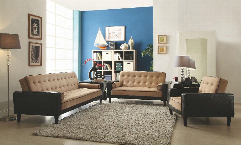 G800 Collection G848set 3 Pc Living Room Set With Sofa Bed + Loveseat Bed + Chair Bed In Mocha And Dark
