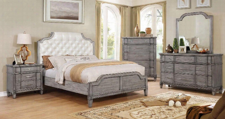 Ganymede Collection Cm7856qbedset  5 Pc Bedroom Set With Queen Size Panel Bed + Dresser + Mirror + Chest + Nightstand In Grey