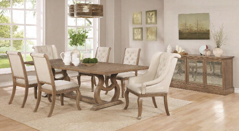 Glen Cove Collection 107731cbset 8 Pc Dining Ropm Set With Dining Table + Arm Bench + 4 Side Chairs + 2 Arm Chairs In Barley Brown