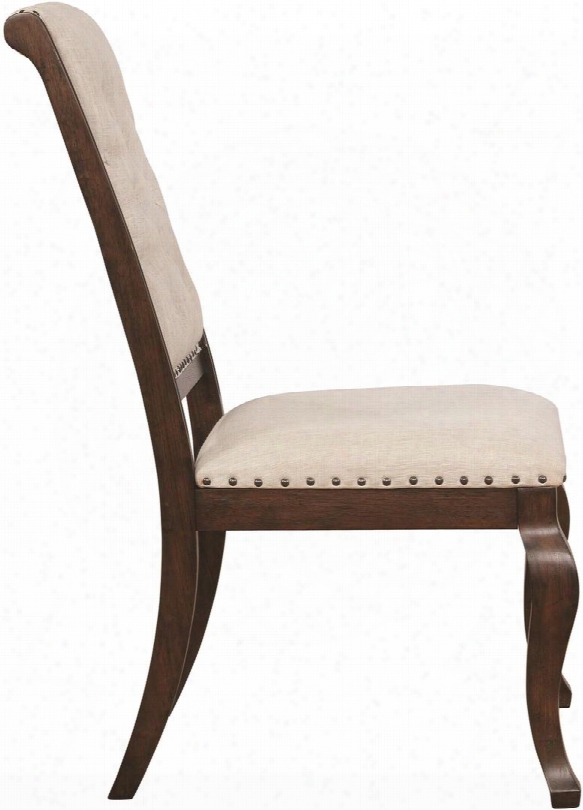 Glen Cove Collection 107982 19" Side Chair With Hand Applied Nailhead Trim Cream Fabric Upholstery Cabriole Legs And Acacia Hardwood Structure In Antique