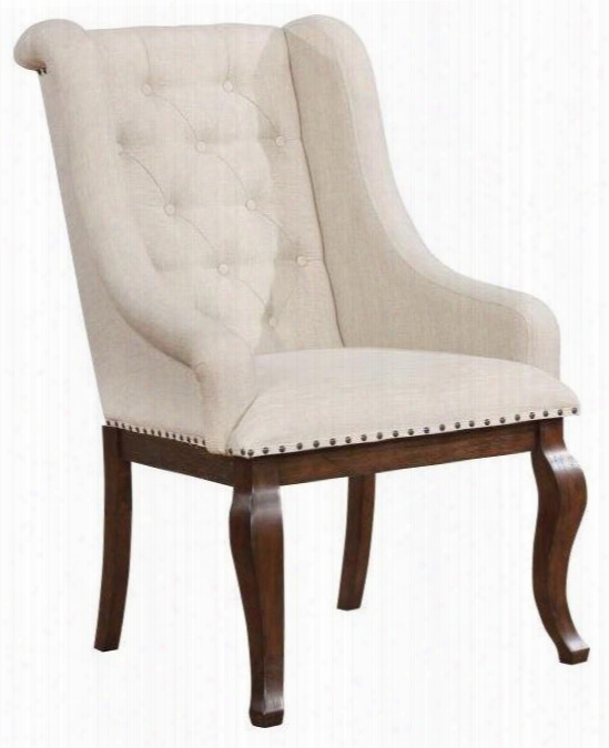 Glen Cove Collection 107983 20" Arm Chair With Hand Applied Nailhead Trim Cream Fabric Upholstery Cabriole Legs And Acacia Hardwood Construction In Antique