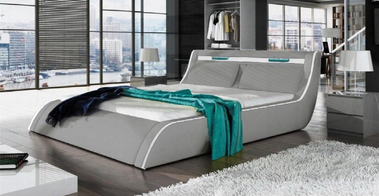 Go-corfu Collection Sf-859-q-lg Queen Size Bed With Lift Storage Tall Wide Tufted Headrest And Leatherette In Light