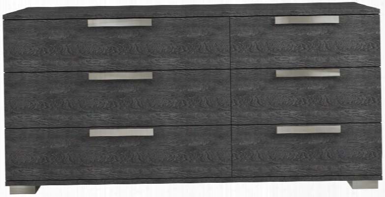 Hampton Collection Tc-9004-dr-g 68" Dresser With 6 Drawers Made In Italy Stainless Steel Accents And Birch Lacquer In Grey