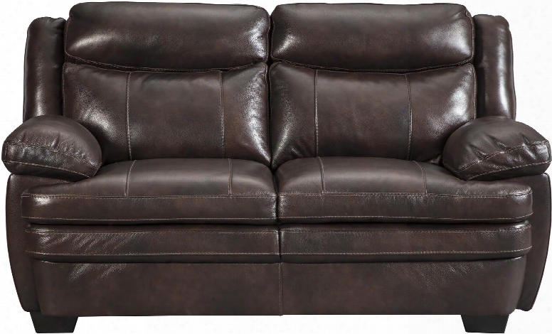 Hannalore Collection 1530435 67&qot; Loveseat With Buttery Soft Cushions Split Back Design Jumbo Stitching Pillow Top Arms And Leather Upholstery In Cafe