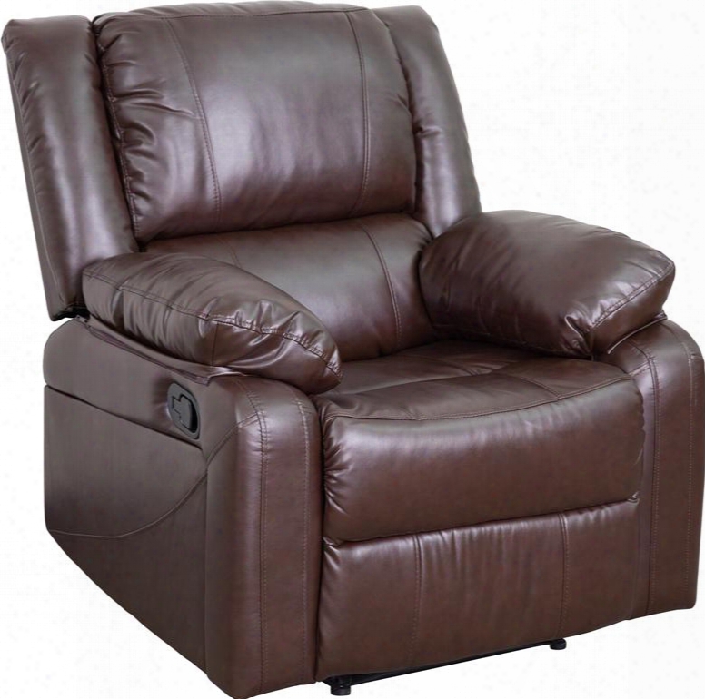 Harmony Series Bt-70597-1-bn-gg 36" Brown Leather Recliner With Leathersoft Upholstery Pillow Top Arms And Recessed Lever In