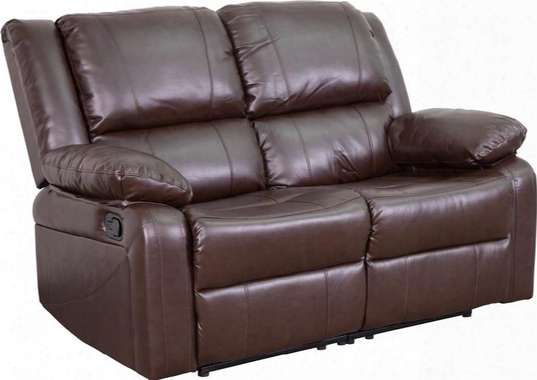 Harmony Series Bt-70597-ls-bn-gg 56" Brown Leather Loveseat With Two Built-in Recliners Leathersoft Upholstery And Pillow Top Arms In