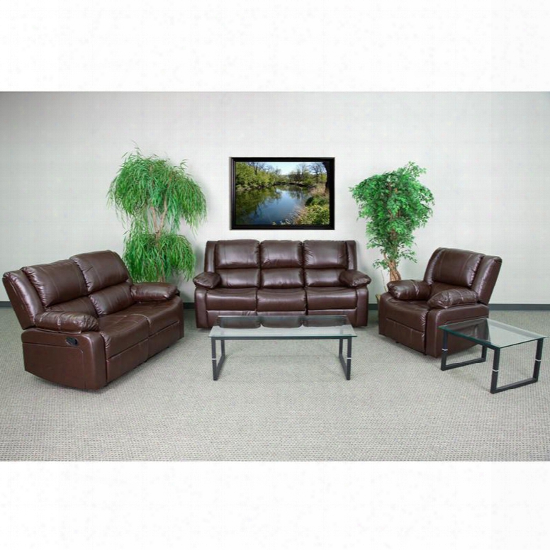 Harmony Series Bt-70597-rls-set-bn-gg 3-piece Living Room Set With Recliner Reclining Loveseat And Reclining Sofa In