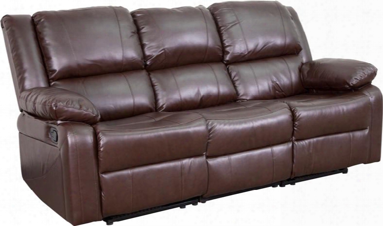 Harmony Series Bt-70597-sof-bn-gg 77" Brwn Leather Sofa With Two Built-in Recliners Leathersoft Upholstery And Pillow Top Arms In