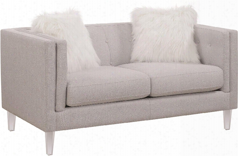 Hemet Collection 506212 63" Loveseat With Acrylic Tapered Feet Faux Fur Fuzzy Pillows Reversible Seat Cushions And Shimmery Woven Fabric Upholstery In Light