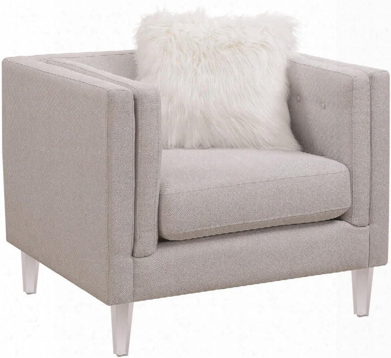 Hemet Collection 506213 37" Chair With Acrylic Tapered Feet Faux Fur Fuzzy Pillow Reversible Seat Cushion And Shimmery Woven Fabric Upholstery In Light Grey