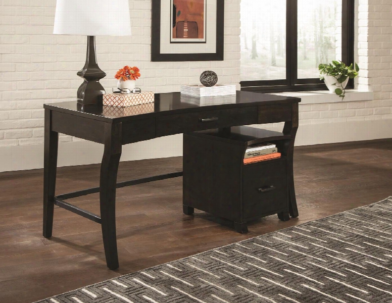 Home Office Collection 801751set 2 Pc Desk Set With Writing Desk + File Cabinet In Smokey Black