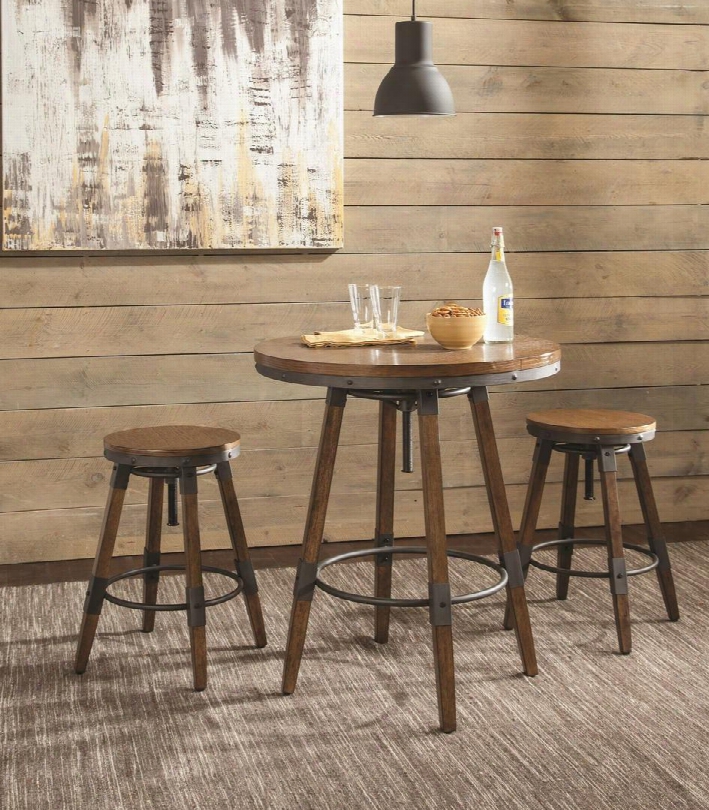 Hornell Collection 182035set 3 Pc Bar Table Set With Bar Table + 2 Bar Stools In Weathered Oak