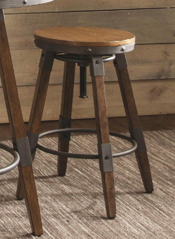 Hornell Collection 182036 25" Bar Stool With Adjustable Height Gunmetal Steel Rubberwood Medium-density Fiberboard (mdf) And Oak Veneer Construction In