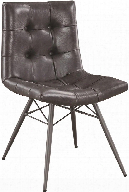 Hutchinson Collection 107852 18" Side Chair With Gunmetal Tapered Legs Danish Style Button Tufted Details And Leatherette Upholstery In Charcoal