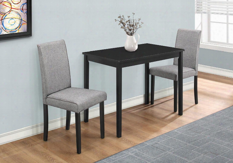 I 1016 3-piece Dining Set With Rrectangular Black Table And 2 Grey Linen Parson Side