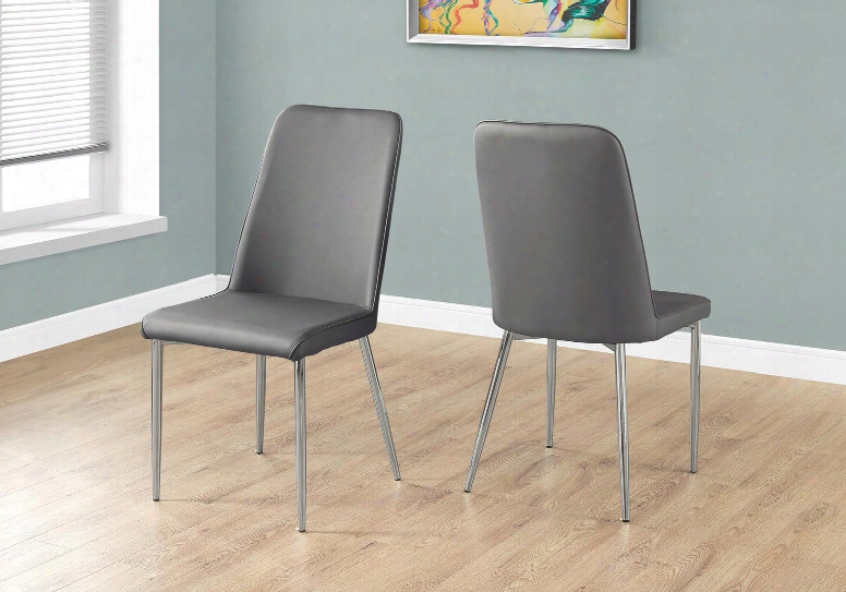 I 1035 Sharpen Of (2) 37" Dining Chair With Leather-look Upholstery Chrome Metal Legs And Slightly Curved Back In