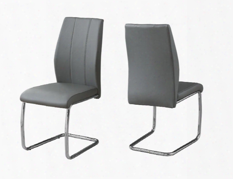 I 1077 Set Of (2) 39" Dining Chair With Leather-look Upholstery Stitching Detail And Chrome Base In