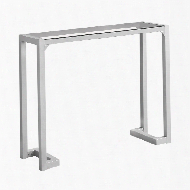 I 2107 42" Hall Console With Satin Metal Base And Tempered Glass Top In