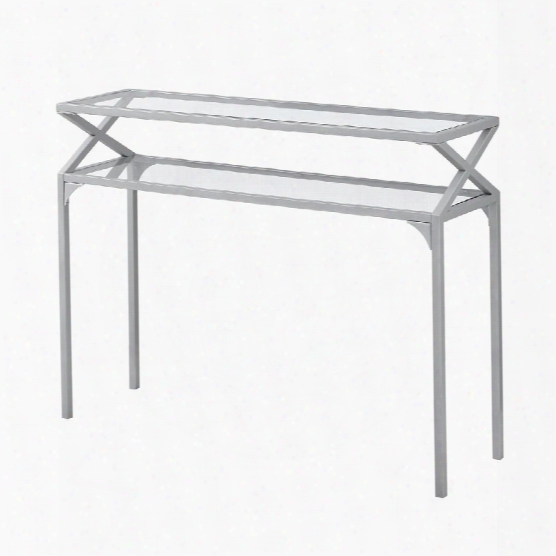 I 2115 42" Hall Console With 2-tier Design Glass Top And Shelf And Metal Frame In