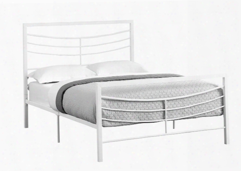 I 2640f Full Bed With Horizontal Headboard & Footboard Slats And Metal Frame In White - Frame