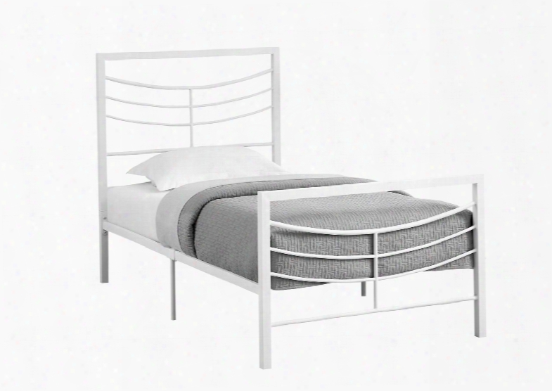 I 2640t Twin Bed With Horizontal Headboard & Footboard Slats And Metal Frame In White - Frame