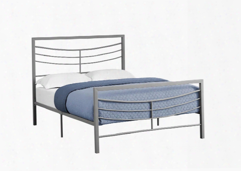 I 2642f Full Bed With Horizontal Headboard & Footboard Slats And Metal Frame In Silver - Frame