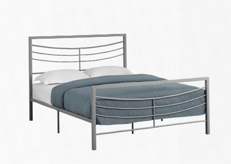 I 2642q Queen Bed With Horizontal Headboard & Footboard Slats And Metal Frame In Silver - Frame