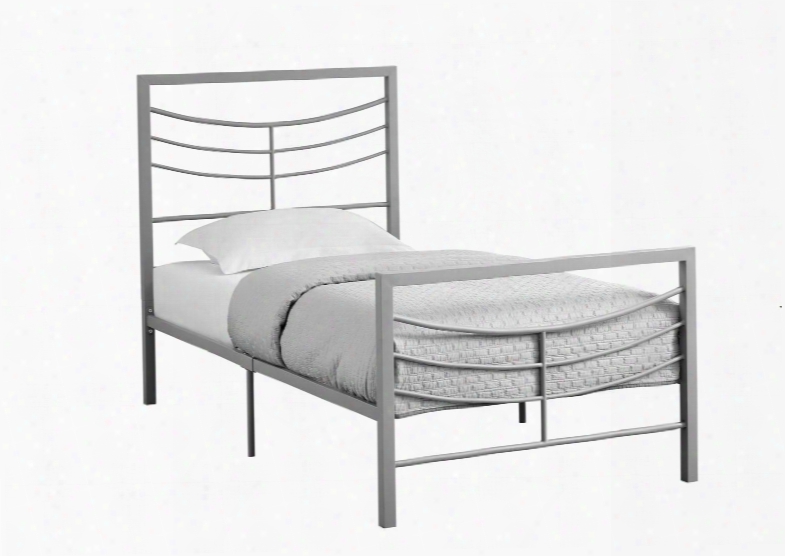 I 2642t Twin Bed With Horizontal Headboard & Footboard Slats And Metal Frame In Silver - Frame