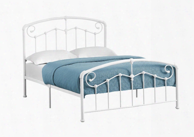 I 2645f Full Bed With Metal Tbe Frame And Scroll Design In White - Frame