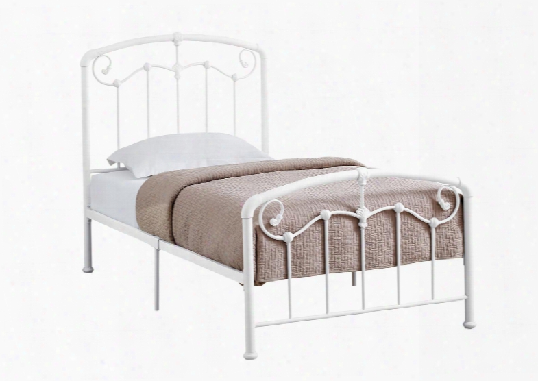 I 2645t Twin Bed With Metal Tube Frame And Scroll Design In White - Frame