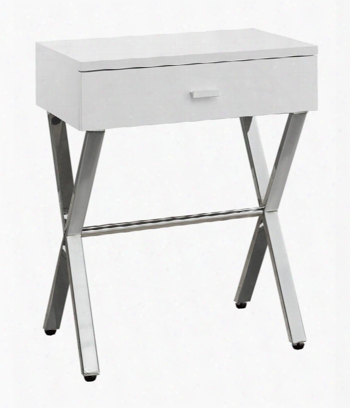 I 3262 18" Nightstand With Chrome Metal X Base Legs Stretcher And Drawer In Glossy