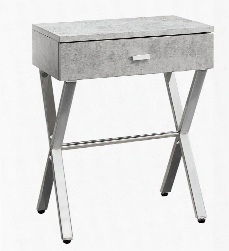 I 3264 18" Nightstand With Chrome Metal X Base Legs Stretcher And Drawer In Grey