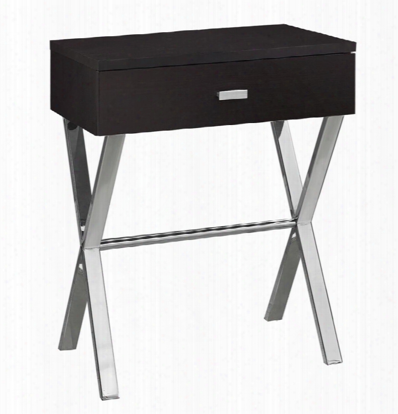 I 3265 18" Nightstand With Chrome Metal X Base Legs Stretcher And Drawer In