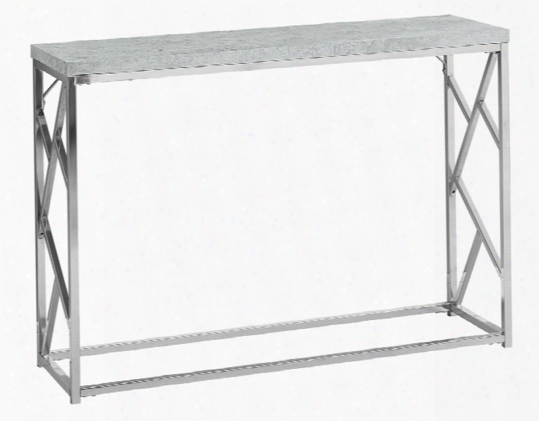 I 3377 44" Console Table With Chrome Metal Base Stretcher And Wood Top In Grey Cement