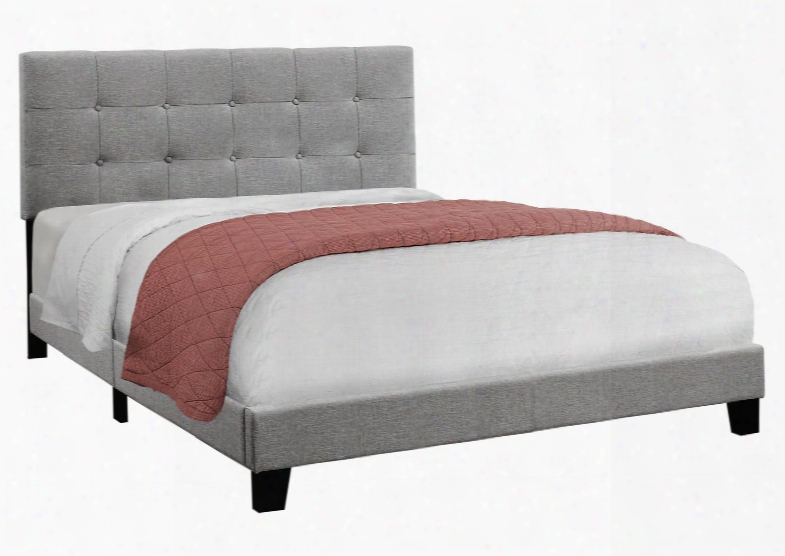 I 5920q Queen Bed With Fabric Upholstery Button Tufted Headboard And Solid Wood Block Legs In