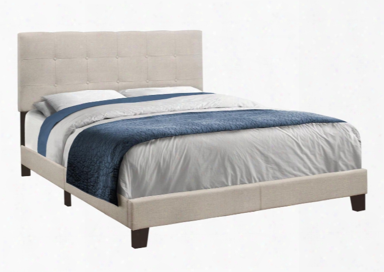 I 5921q Queen Bed With Fabric Upholstery Button Tufted Headboard And Solid Wood Block Legs In