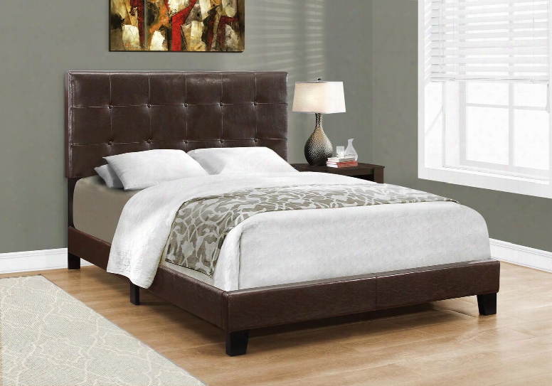 I 5922f Full Bed With Faux Leather Upholstery Button Tufted Headboard And Solid Wood Block Feet In Dark