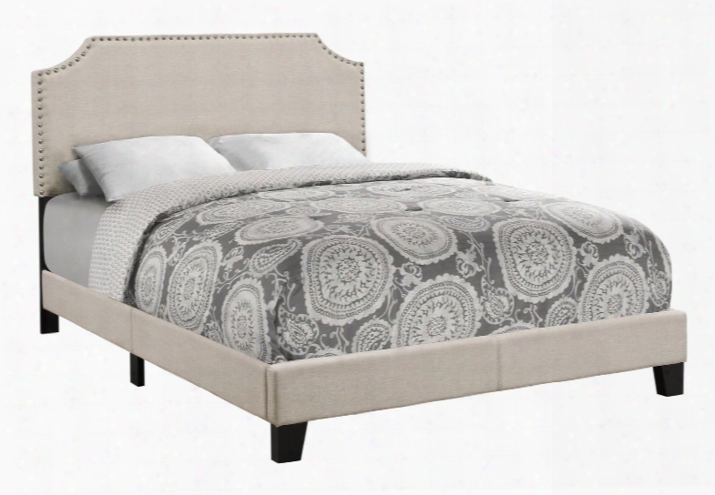 I 5926f Full Bed With Fabric Upholstery Antique Brass Nailhead Trim And Solid Wood Legs In