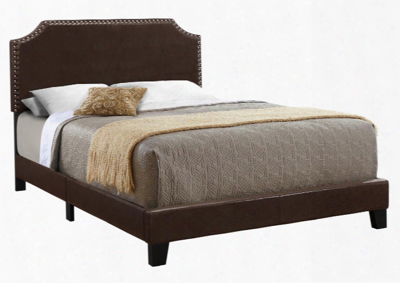 I 5927f Full Bed With Faux Leather Upholstery Antique Brass Nailhead Trim And Solid Wood Legs In Dark