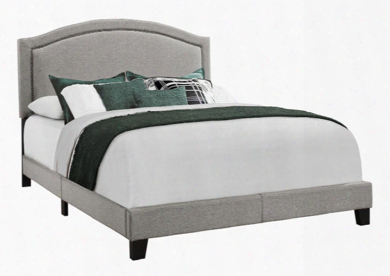 I 5936q Queen Bed With Fabric Upholstery And Chrome Nailhead Trim In