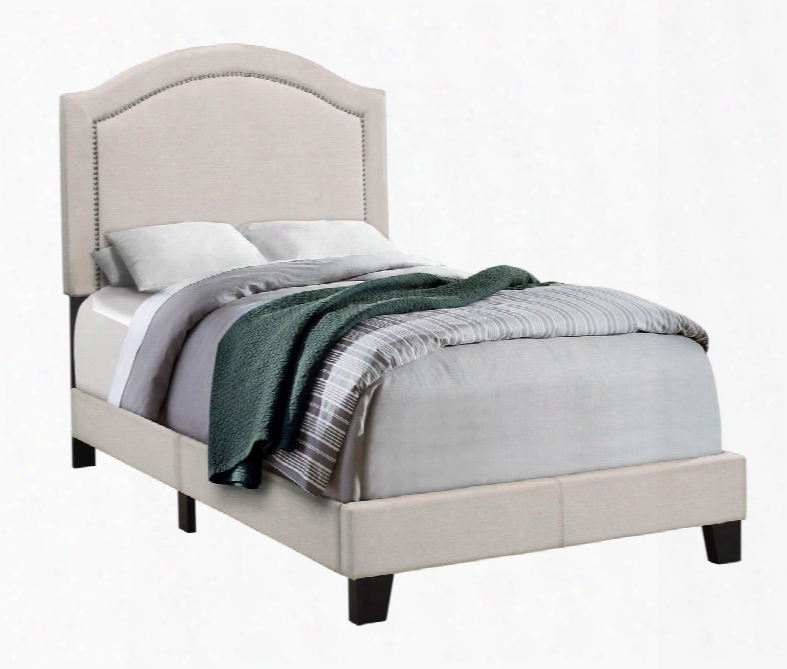 I 5937t Twin Bed With Fabric Upholst Ery And Antique Brass Nailhead In