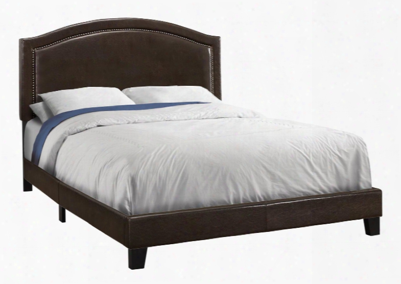 I 5938q Queen Bed With Faux Leather Upholstery And Antique Brass Nailhead Trim In