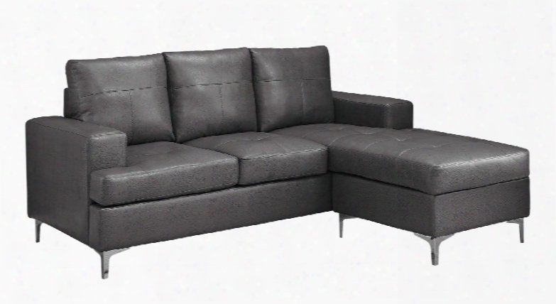 I 8600gy 78" Sofa Lounger With Bonded Leather Upholstery Track Arms And Metal Legs In Charcoal