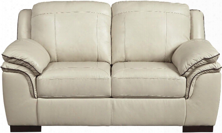 Islebrook Collection 1520435 70" Loveseat With Jumbo Stitching Double Pillow Top Arms Hardwood Construction And Leather Upholstery In Vanilla