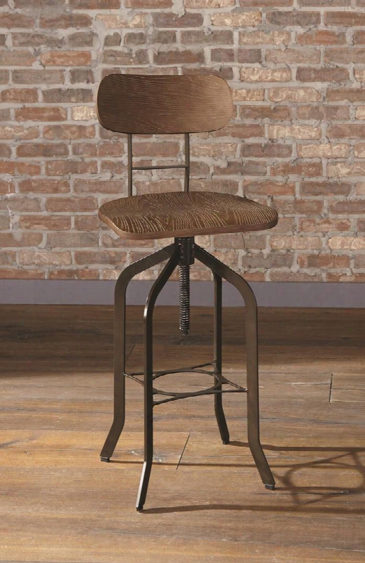 Jacinto Collection 104968 26" - 33" Adjustable Bar Stool With Tobacco Solid Bamboo Seat And Back Rest Footrest And Steel Frame Construction In Dark Bronze