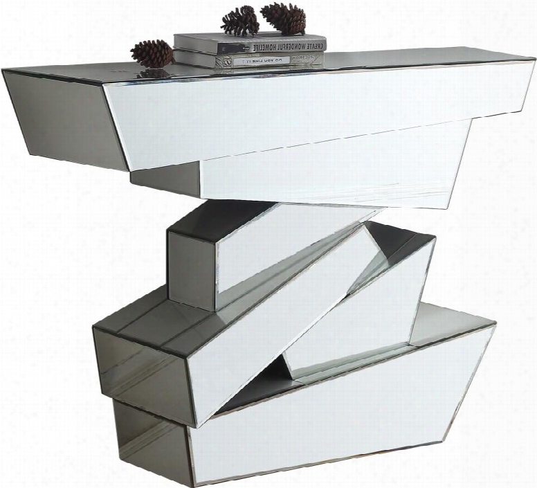 Jade Collection 410-t 48" Console With Glass Top Mirrored And Geometrci