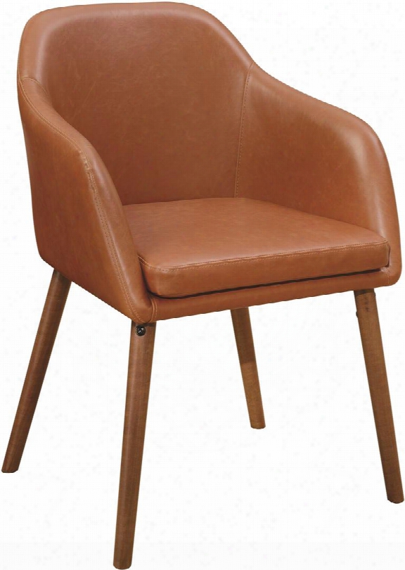 Jamestown Collection 103547 19" Side Chair With Danish Style Tapered Legs Cognac Faux Leather Upholstery And Sheesham Wood Construction In Walnut