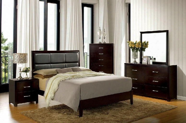 Janine Collectioon Cm7868ekbedset 5 Pc Bedroom Set With Eastern King Size Panel Bed + Dresser + Mirror + Chest + Nightstand In Espress O