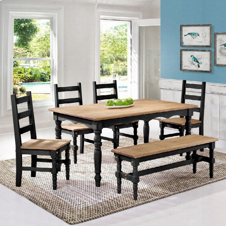 Jay 1.0 Collection Csj107 60" 6-piece Grave Wood Dining Set With 1 Bench 4 Chairs And 1 Table In Black